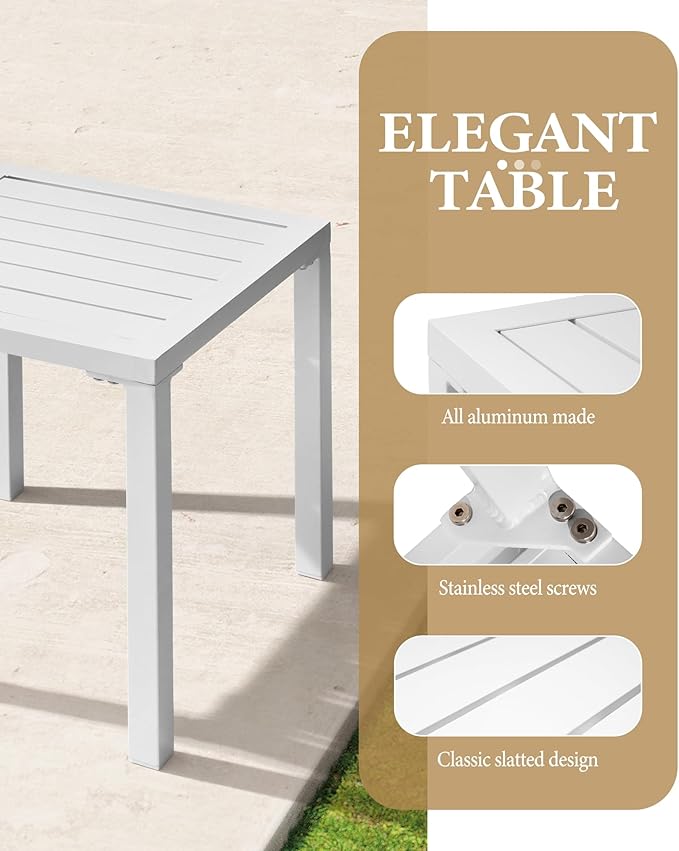 Crestlive Products Aluminum Outdoor Side Table Set of 2, Pool Lounge Chair Side Table, Weather Resistant Small Square Coffee End Table for Patio, Yard, Garden, Porch, Deck, Outdoor