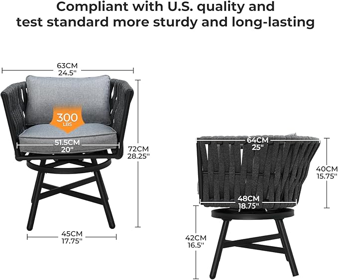 Grand patio 7-Piece Outdoor Dining Set for 6, Patio Dining Furniture Set for 6 Swivel Rope Wicker Chairs & 1 Expandable Rectangular Dining Table, Dark Gray