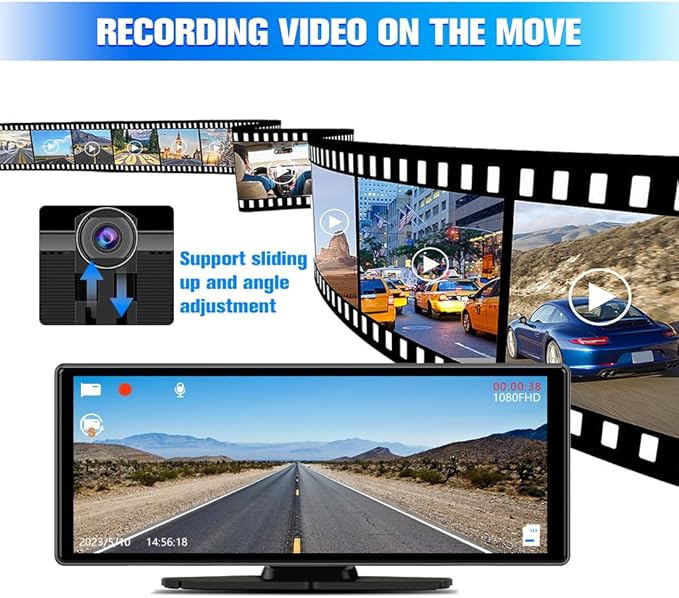 Portable Wireless CarPlay Screen for Car with 4K Dash Cam+1080P Backup Camera, 10.26”IPS Touchscreen Car Stereo, Supports CarPlay/Android Auto/Voice Control/GPS Navigation/Bluetooth/Mirror Link
