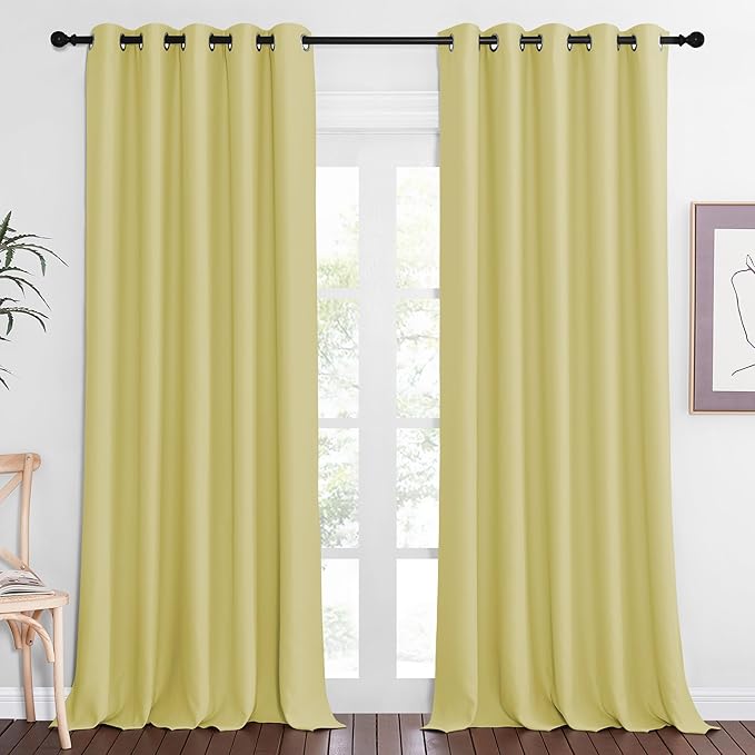 NICETOWN Blackout Curtains 84 Inch Length, Thermal Insulated Curtains for Bedroom Grommet Energy Saving Room Darkening Drapes for Living Room Window, 1 Panel, Paler Yellow, 66" W x 102" L