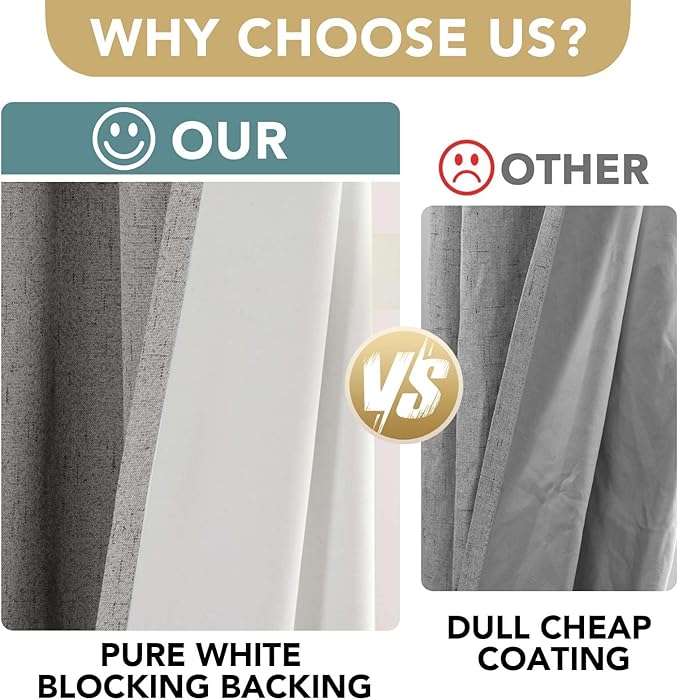 H.VERSAILTEX Primitive Linen Curtains 100% Blackout Curtain Drapes Burlap Curtains with White Thermal Insulated Liner, Grommet Top Drapes Living Room/Bedroom (2 Panels, 42 x 84 Inch, Dove Gray)