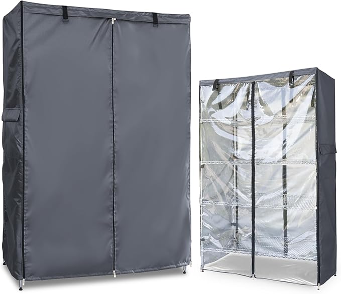 Waterproof Shelf Cover,600D Heavy Duty Dustproof Storage Wire Rack Covers,Outdoor Shelving Covers for Wire Shelves with Zipper 36''x14''x54'',Clear Front.