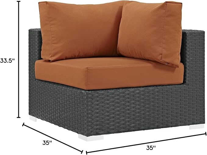 Modway Sojourn Wicker Rattan Outdoor Patio Sunbrella Fabric Corner in Canvas Tuscan