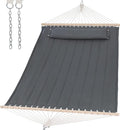 SUNCREAT Portable Tree Hammock with Hardwood Spreader Bar, Extra Large Soft Pillow, Heavy Duty 2 Person Hammock for Indoor, Outdoor, Gray