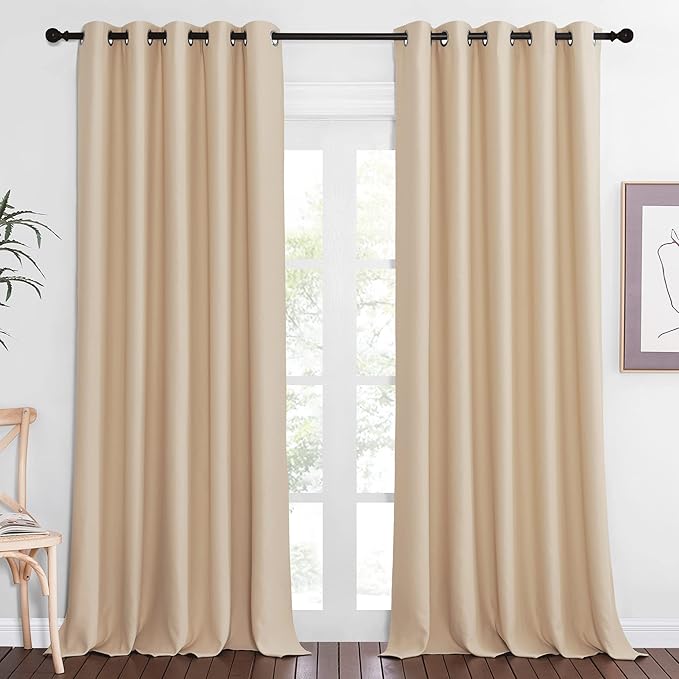 NICETOWN Blackout Curtain 102 inch Length, Grommet Thermal Curtain Room Darkening Sound Blocking Window Drape for Sliding Glass Door/Living Room (Biscotti Beige, W66 x L102, 1 Panel)