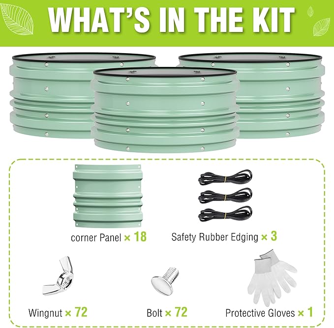 WORKPRO 3Pcs 2x2x1ft Galvanized Raised Garden Bed Set, Rust & Corrosion Protection, Easy Assembly, Safe Edge, Ideal for Vegetables & Flowers, Green