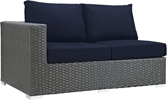 Modway EEI-1858-CHC-NAV Sojourn Wicker Rattan Outdoor Patio Coffee Table, Left-Arm Loveseat, Canvas Navy