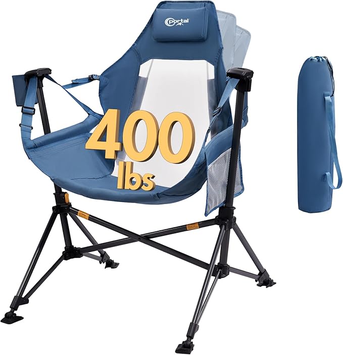 Portal Hammock Camping Chair, Portable Outdoor Swinging Chairs with Adjustable Back and Height for Lawn, Backyard, Patio, Supports 400 lbs, Breathable Mesh High Back, Blue