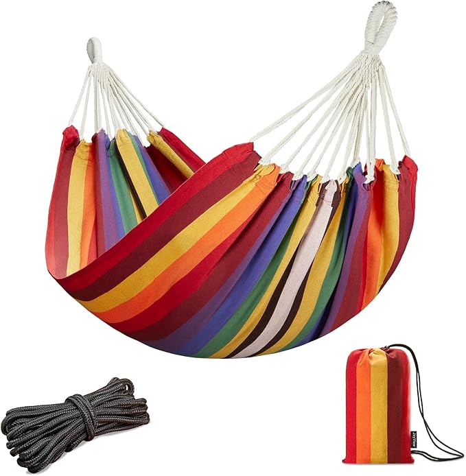 JoyView Brazilian Hammock for Single Person Portable Hammock with Hanging Ropes & Carry Bag Large 78.8x39.4” for Patio 300LBS Capacity Perfect for Outdoor/Indoor - Red Stripes