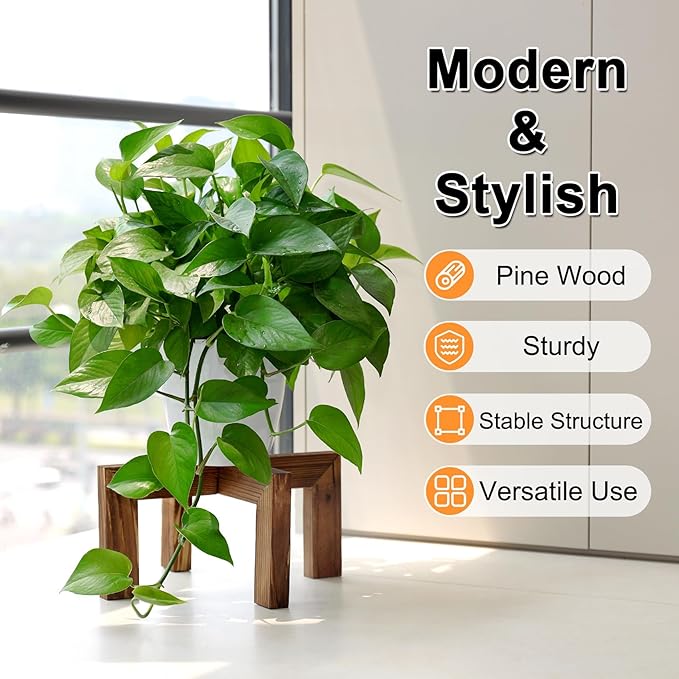 Plant Stand, Indoor/Outdoor Wood Plant Holder, Single Flower Pot Stand, Sturdy Planter Stands (Walnut, Fit 2.5-6 inch pots)