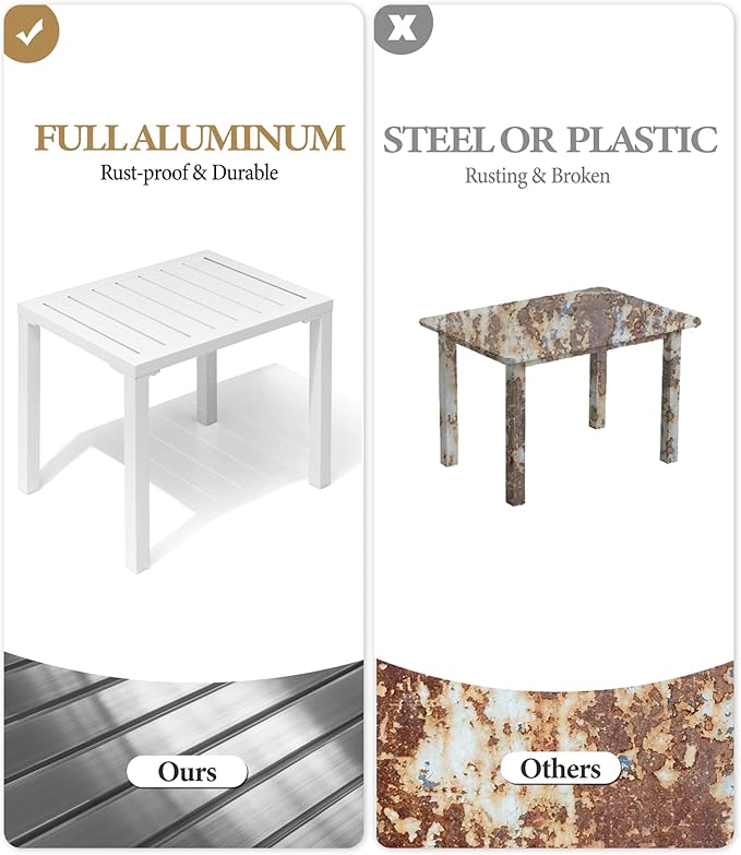 Crestlive Products Outdoor Side Table Set of 2, Aluminum Rectangular Side/End Table, Small Patio Coffee Bistro Table for Outdoor Indoor (White)