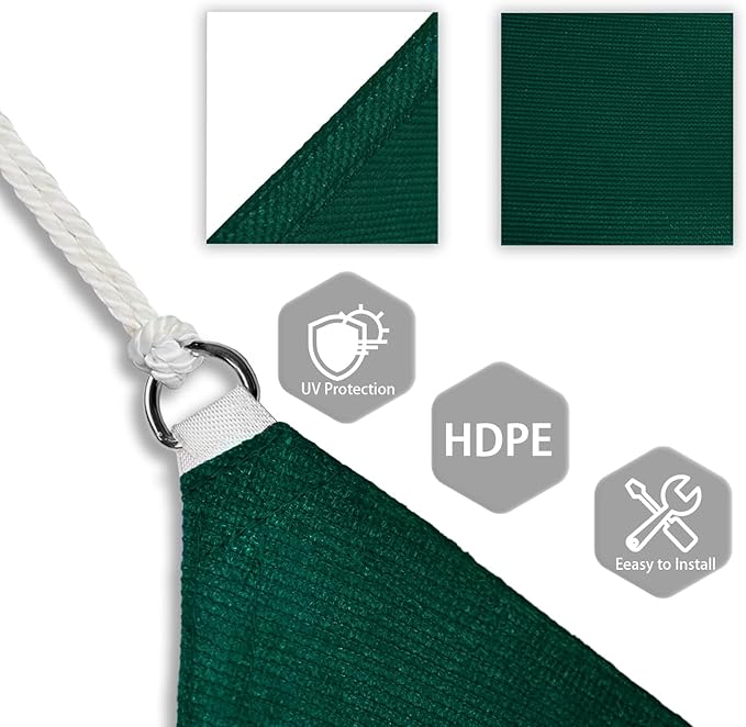 Patio Paradise 3' x 3' x 3' Sun Shade Sail Triangle Canopy Shade Cloth Fabric Sunlight Block Patio Pergola Cover HDPE Deck Awning for Outdoor Backyard Roof Shading, Green