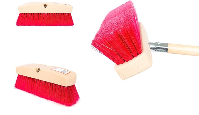 Hub City Industry 10- inch Car Wash Brush, Soft Nylon Bristle, car Accessories, Cleaning Supplies, Automotive wash Brush, Commercial Vehicle Scrub Brush, Flagged Red Poly Bristle