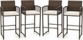 Tangkula Patio Bar Stools Set of 4, PE Rattan Bar Height Chairs with Backrests, Armrests, Footrests & Soft Cushions, Outdoor High Top Barstools with Metal Frames for Backyard (4 Pack)