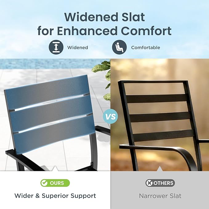 PHI VILLA 7 Pieces Outdoor Patio Dining Set for 6, 60”Rectangular Metal Steel Table with Umbrella Hole & Stackable Wrought Iron Chairs, Outside Furniture Set for Deck, Porch, Backyard