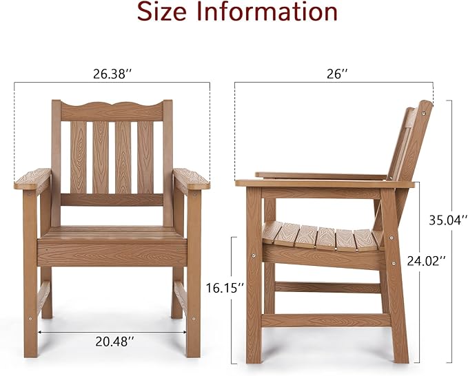 Stoog HIPS Outdoor Patio Dining Set, 4-Piece All-Weather Garden Bench, Chairs and Table Set, Patio Dining Set for Backyard, Lawn, Deck and Porch, Teak