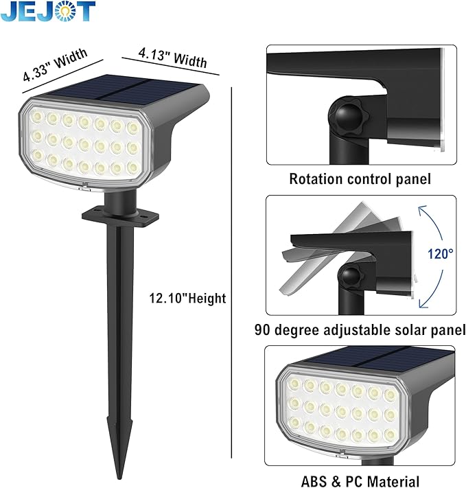 Solar Lights Outdoor Waterproof IP65, Super Bright LED with Lens, 6500K 2 Lighting Modes, Solar Powered Yard Garden Solar Spot Lights for Outside Landscape Auto On/Off - 6 Pack