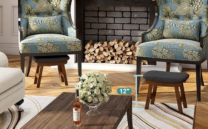Gray Foot Stools Ottoman, Small Soft Footrest Ottoman with Wood Legs, Wood Foot Stool for Living Room, Bedroom, and Kitchen