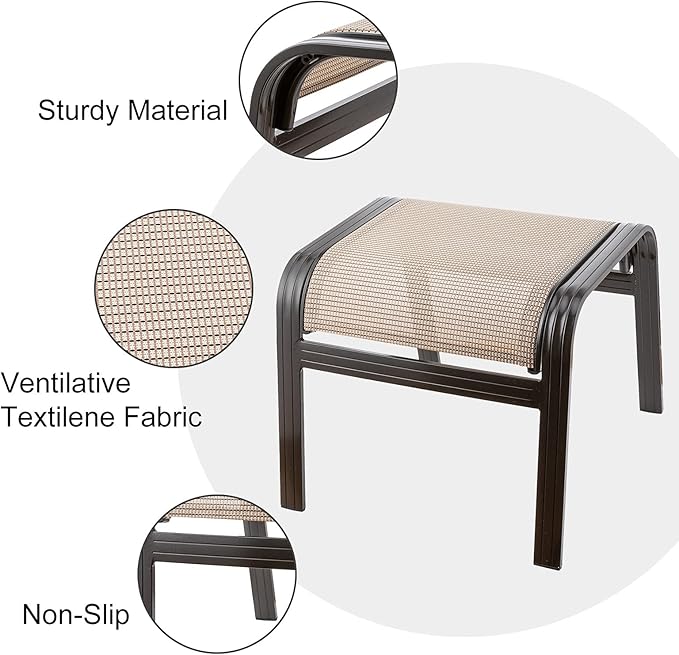 Outdoor Footstools Metal Patio Chairs Outdoor Ottoman Furniture Outside Footrests Small Seat Set of 2 for Garden,Balcony,Lawn, 22 inches *20 inches *17 inches