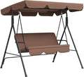 Outsunny 3-Seat Outdoor Patio Swing Chair with Removable Cushion, Steel Frame Stand and Adjustable Tilt Canopy for Patio, Garden, Poolside, Balcony, Backyard, Brown