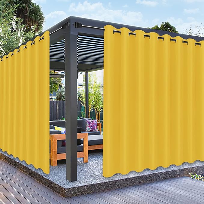 PureFit Outdoor Curtains for Patio Waterproof Weatherproof, UV Resistant Outside Curtains for Gazebo, Front Porch, Pergola, Sun Blocking Privacy Curtain, 120W x 95L inch, 1 Panel, Yellow