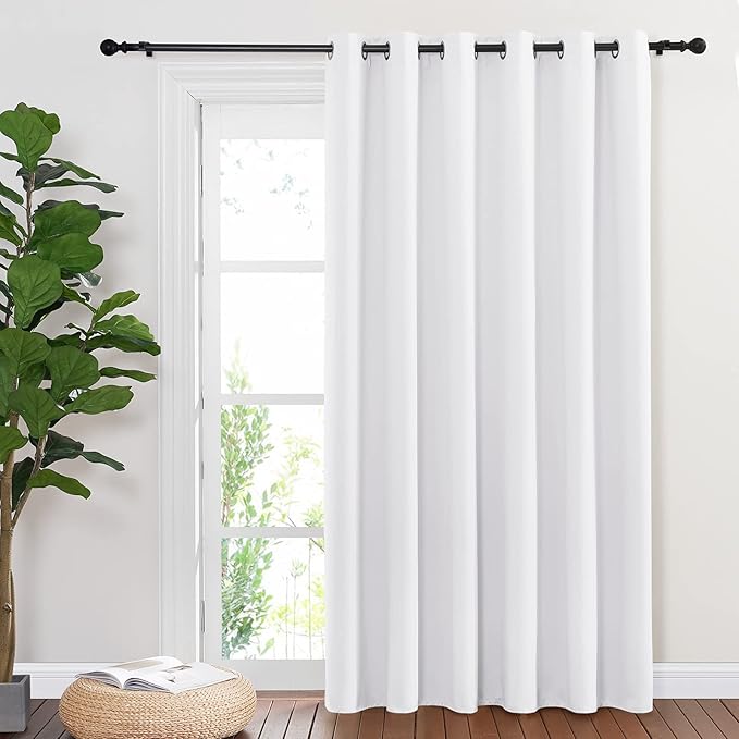 NICETOWN Room Divider Curtain 132 Inches Long, Wide Blackout Sliding Door Curtain for Bedroom, Room Darkening Privacy Window Curtain for Patio Door (1 Panel Set, White, 80 x 132 Inch)