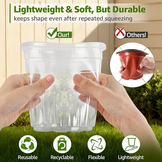MIXC Clear Nursery Pots with Drainage Holes, 7/5/4 Inch Reinforced Transparent Plastic Seed Starter Pots, for Indoor Outdoor Gardening Seedling Planter, 30 Pack