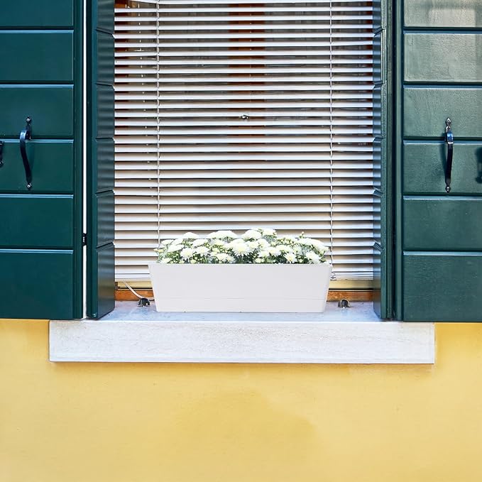 GREANER 12x3.8 Inch Herb Planters, 6 Pack White Rectangle Window Boxes with Tray, Indoor Succulent Cactus Mint Plastic Pot with Saucer for Windowsill, Balcony, Office, Outdoor Garden