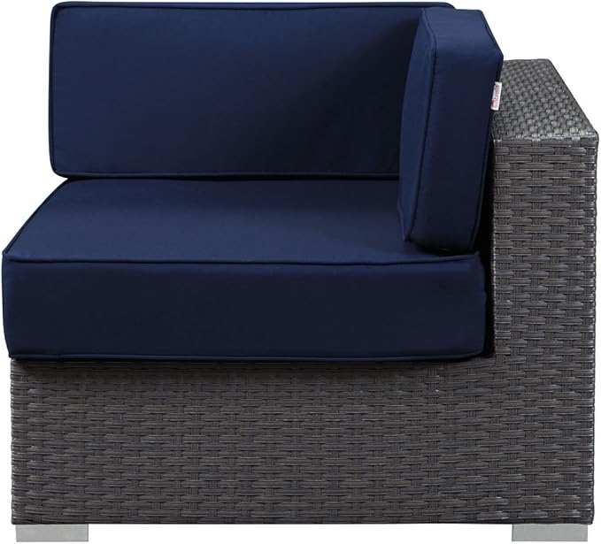 Modway Sojourn Wicker Rattan Outdoor Patio Sunbrella Fabric Corner in Canvas Navy
