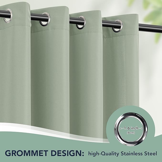 Outdoor Curtains for Patio Waterproof - 6 Panels Privacy Weatherproof Outside Curtains with Grommets for Pergola, Gazebo, Porch, Cabana, Balcony, 54 x 108 Inch, Sage Green