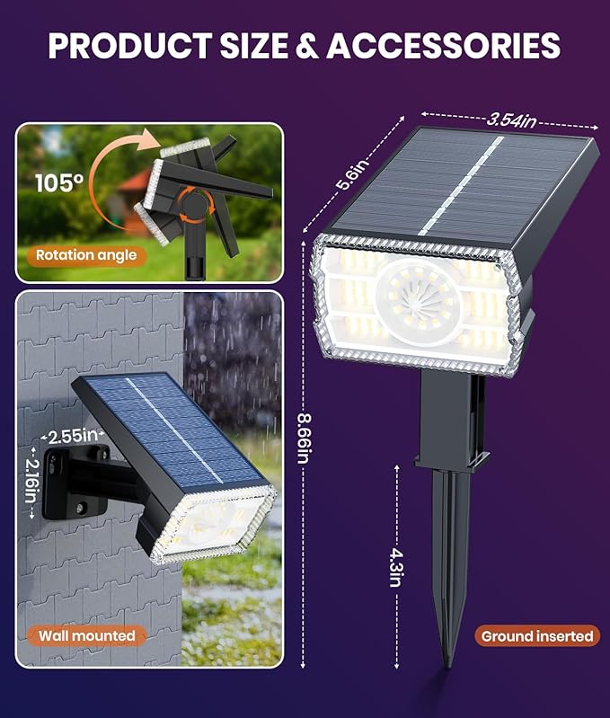 8-Pack Solar Spot Lights Outdoor Multicolor IP67 Waterproof RGB - 6 Colors, 10 Modes, 105° Adjustable Uplights, 58 LED Flood Lights, Valentine's Spotlights for Yard/Garden/Landscape Lighting Outside