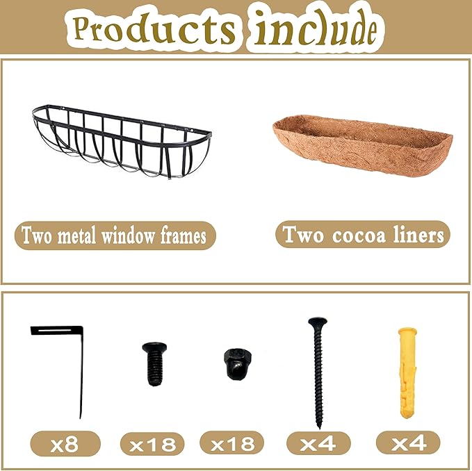 2pack 16-inch Window Sill Window Railing Planters with Cocoa Liner for Outdoor Balconies, Porches, Fences, Patio Railings