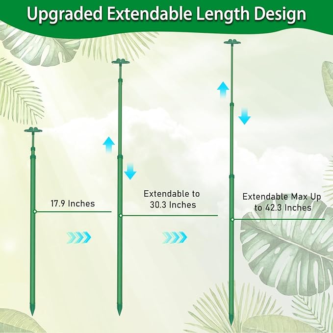 Extendable Plant Stakes, Length Scalable from 17.9IN to 42.3IN Plant Support Stake, Orchid Sticks with Clips for Indoor Outdoor,Garden Stakes for Plant,Tomato,Vegetables,Monstera,Vine - 3Pack