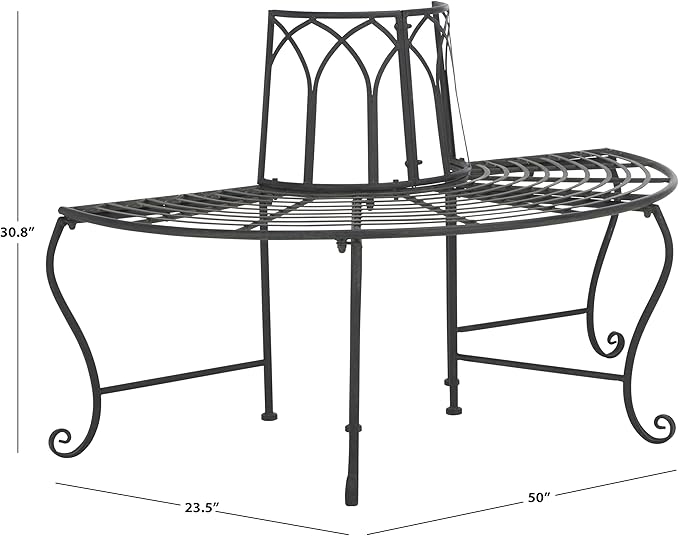 SAFAVIEH Outdoor Collection Abia Victorian Antique Black Semicircle Tree Bench