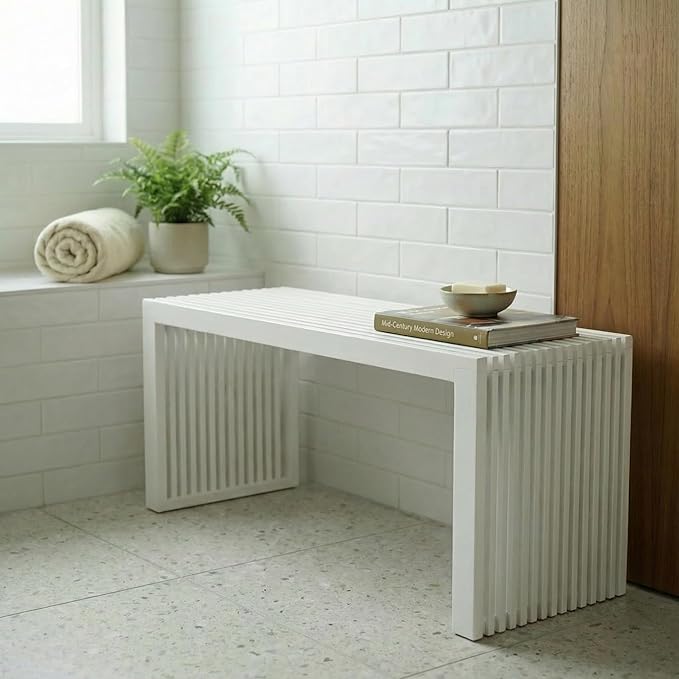 SWEVEN Bamboo Natural 36 inch Wooden Bench, Small Wood Benches for Entryway, Living & Dining Room, Kitchen, Bedroom, Bathroom, Hallway, Front Door Indoor & Outdoor Patio Use, Mid Century Modern Decor