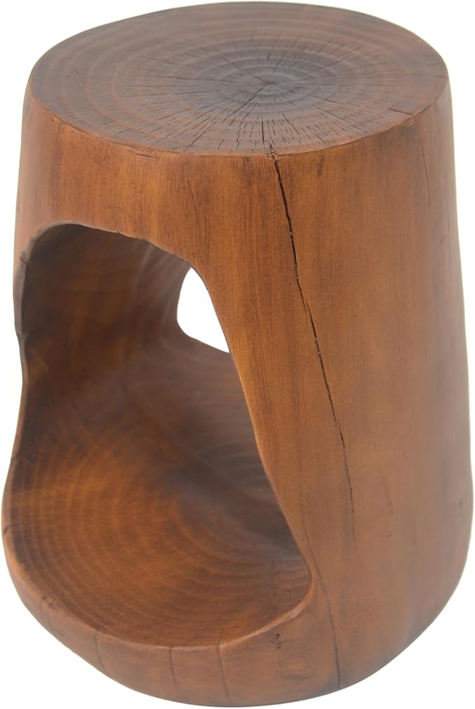 Christopher Knight Home Novi Outdoor Side Table, Hollow Round-shaped Decorative Accent Side End Table, Garden Stool for Patio Balcony Beach Pool, Lightweight Concrete, Wood-Like Texture, Antique Brown