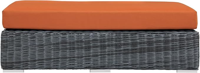 Modway Summon Wicker Rattan Outdoor Patio Sunbrella® Fabric Rectangle Ottoman in Canvas Tuscan