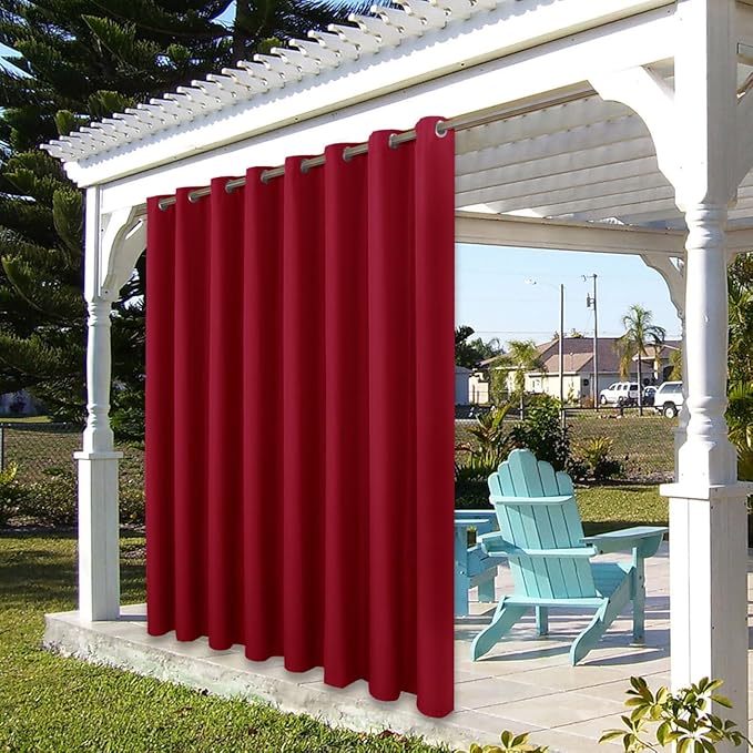 BONZER Waterproof Indoor/Outdoor Curtains for Patio Thick Privacy Extra Wide Grommet Curtains for Bedroom, Living Room, Porch, Pergola, Cabana, 1 Panel, 150W x 108L inch, Red