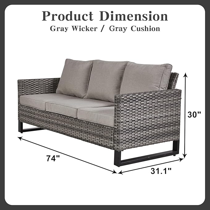 Belord 6 Piece Outdoor Furniture Patio Wicker Sofa Set, Oversize Outdoor Dining Chairs with Rattan Ottomans, Conversation Sets Patio Furniture Come with Removable Washable