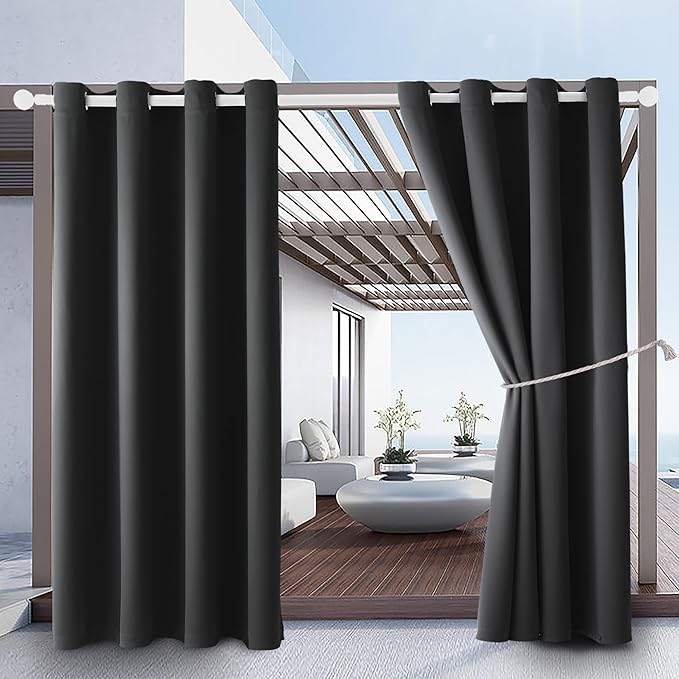 Water Proof Outside Curtains with Grommet Top for Porch, W52 x L120 Thermal Insulated Washable Outdoor Divider Drapes for Patio Gazebo Deck Pool Area Pergola Cabana (Dark Gray, 2 Panels)