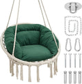 Athena Collection Hammock Chair Hanging Swing Chair with Large Thick Cushions, Outdoor Hanging Chair with Macrame Cotton Rope for Indoor, Outdoor, Bedroom, Balcony, Holds 350 Lbs, Green