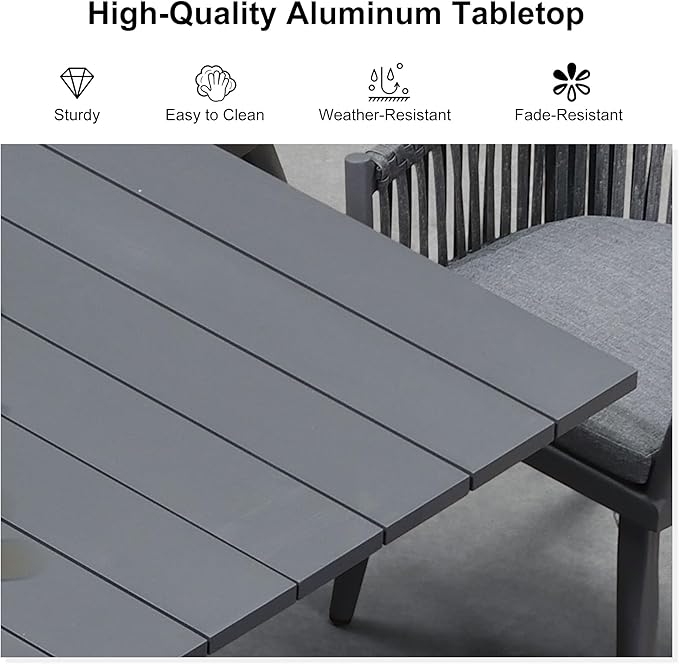 PURPLE LEAF 7 Pieces Patio Dining Set with Outdoor Aluminium Dining Table and Woven Rattan Chairs Modern Metal Furniture Cushions Sets for Garden Yard Indoor Decor Kitchen Grey