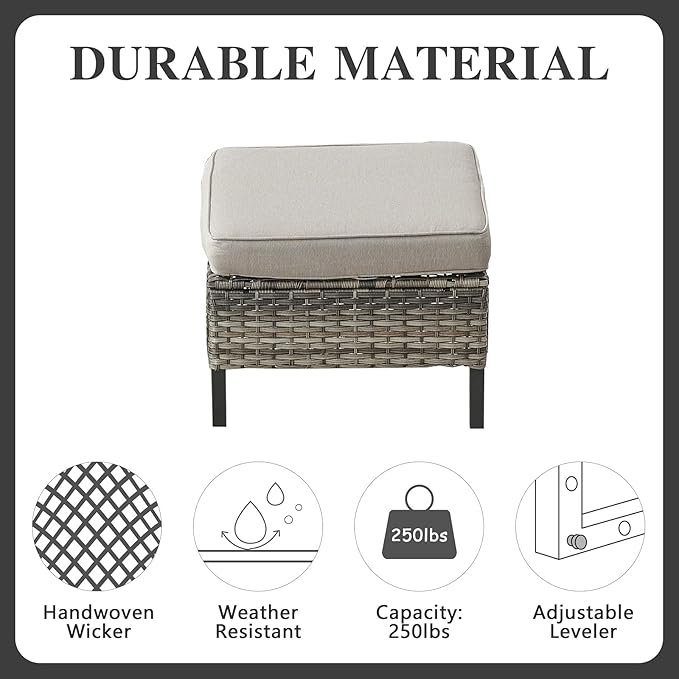 Belord Wicker Patio Furniture 5 Piece Outdoor Sofa Set, Oversize Outdoor Swivel Rocker Chairs with Rattan Ottomans, Conversation Sets Patio Furniture Come with Removable Washable Cushion Grey