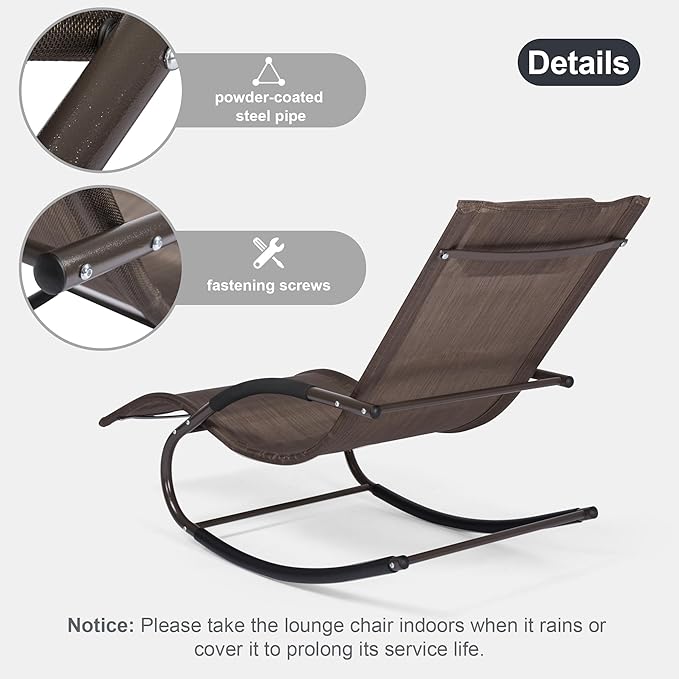 Lounge Chairs, Chaise Lounges with Detachable Pillow for Patio, Lawn, Pool, Outdoor Lounge Chairs Set of 2, Brown
