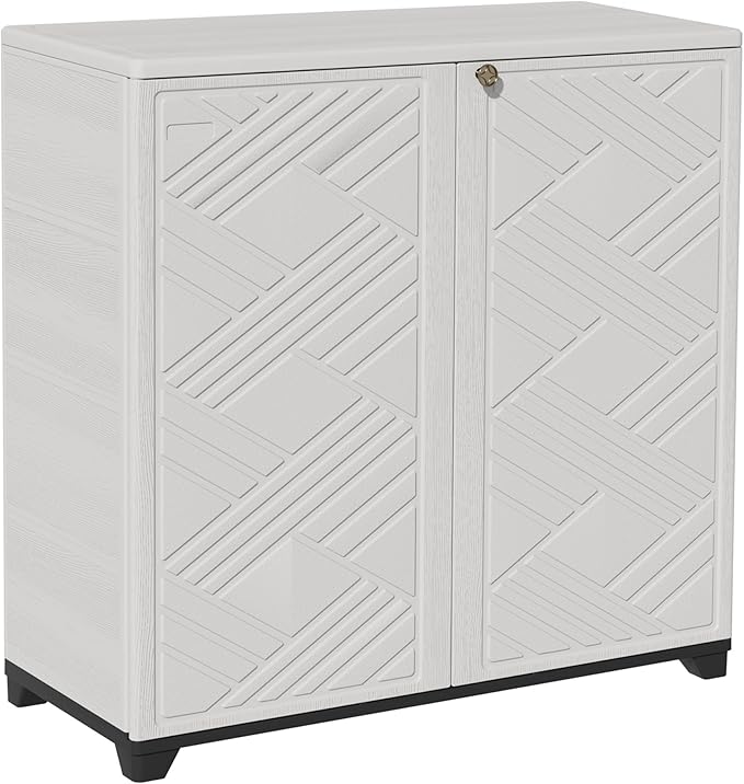 ADDOK Indoor Outdoor Plastic Storage Cabinet 34"x15"x34", Outdoor Storage Shed for Living Room, Hallway, Balcony, Garage, Garden, Backyard-White（W/O Shelf）