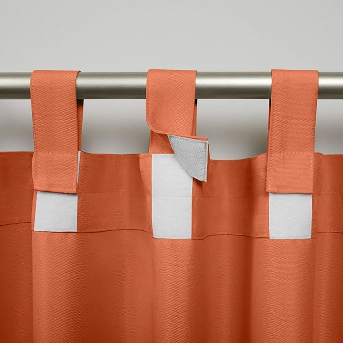 Exclusive Home Cabana Solid Indoor/Outdoor Light Filtering Hook-and-Loop Tab Top Curtain Panel Pair, 54"x96", Mecca Orange
