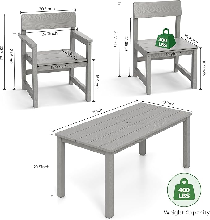 5-Piece HIPS Patio Dining Set for 4 Person Outdoor Dining Sets with Umbrella Hole Tables and Chairs Furniture Set All Weather Proof for Garden, Backyard, Poolside