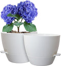 8 inch Self Watering Pots, Planter, Plant Pots with Mesh Drainage Holes for Indoor Outdoor House Plants and Garden, 2 Pack Plastic Flower Pots with Deep Reservoir for Patio Porch, White