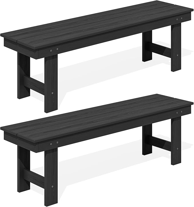 SERWALL 2-Person Outdoor Bench Backless, HDPE Outdoor Benches Weatherproof, 700 Lbs Weight Capacity, Poly Lumber Patio Furniture for Garden, Porch and Park, Black, 2 Pack