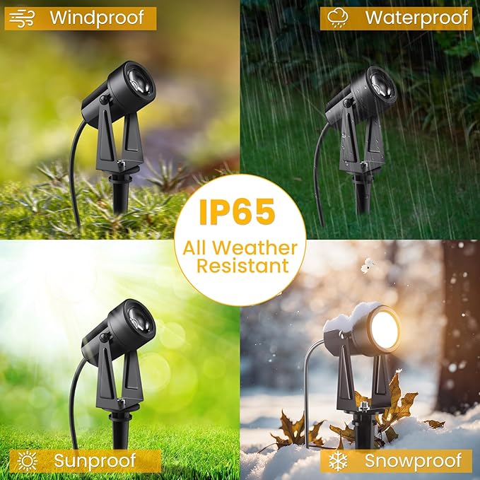Low Voltage Landscape Lighting,10 Pack Outdoor LED Landscape Spotlights with Transformer 27V Garden Lights Pathway Lights IP65 Waterproof 3000K Warm White